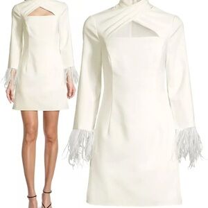 NWT Aidan by Adrianna Papell Mini Dress Ivory Feather Accent Knit Crepe, Size 6